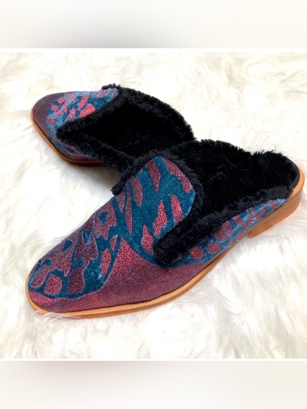 Free People Butterfly Velvet and Metallic Mules Shoes Size 39 US 9 Italy Made